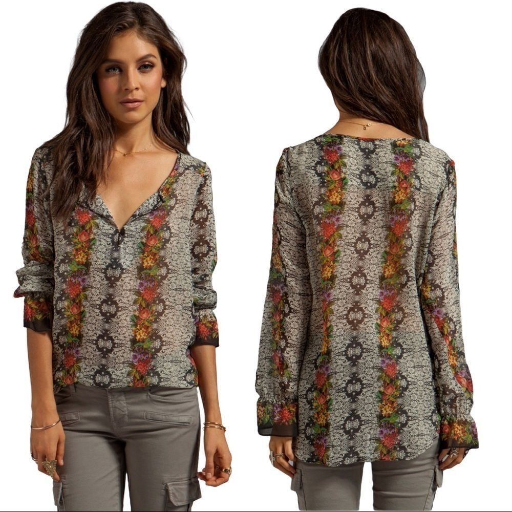 Sanctuary Needlepoint Floral Tapestry Boho Blouse Sz M